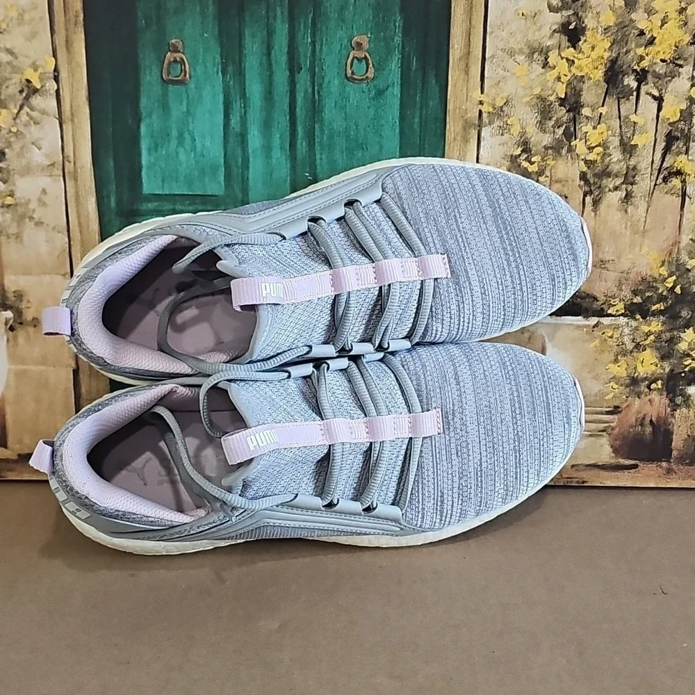PUMA MEGA‎ NRGY HEATHER KNIT Women's Gray/Pink Running Sneaker SZ 10, 19109604